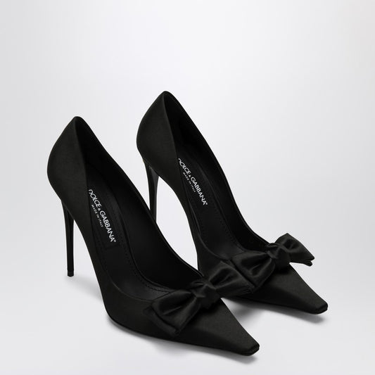 Black Satin Pumps With Bow