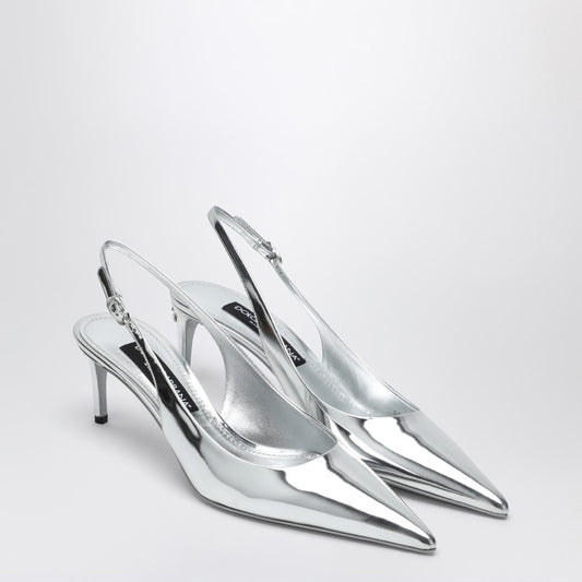 Metallic silver leather slingback with décolleté