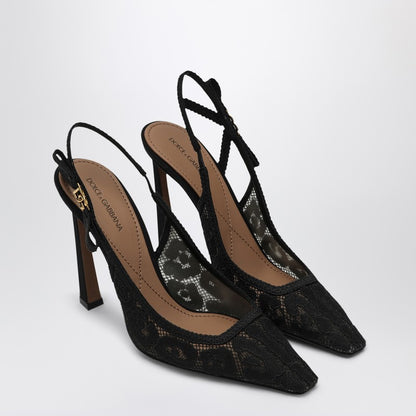 Black Lace Slingback With Rhinestones