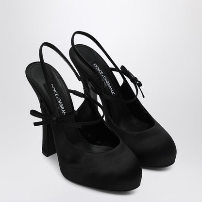 High Black Satin Slingback