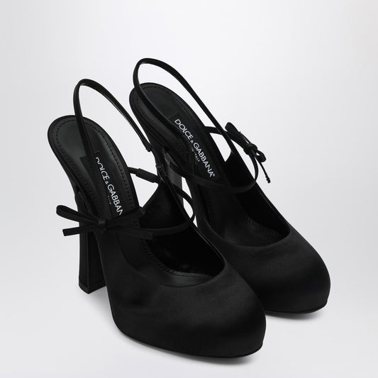 High Black Satin Slingback