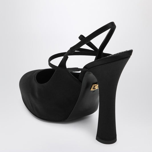High Black Satin Slingback