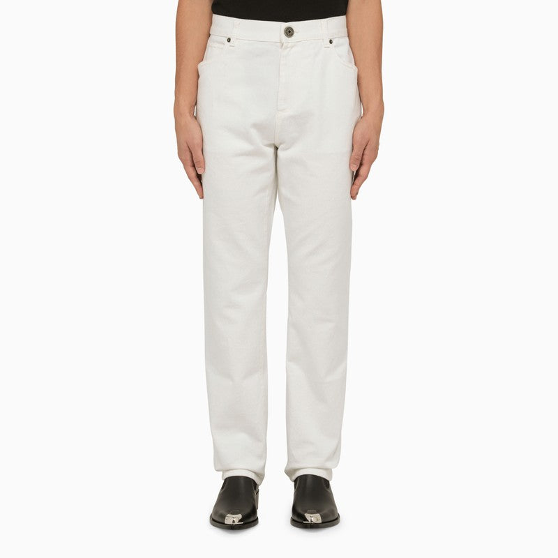 Regular white cotton trousers