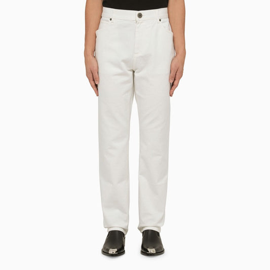 Regular white cotton trousers