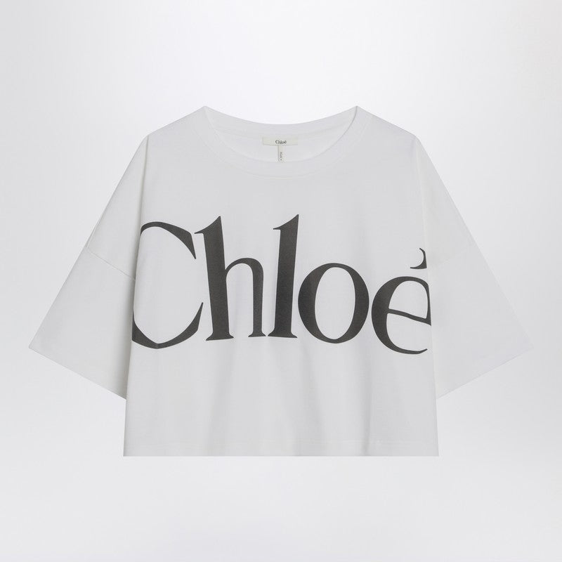 White boxy T-shirt with logo print