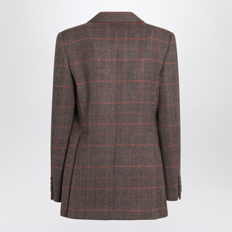 Single-breasted checked brown wool jacket