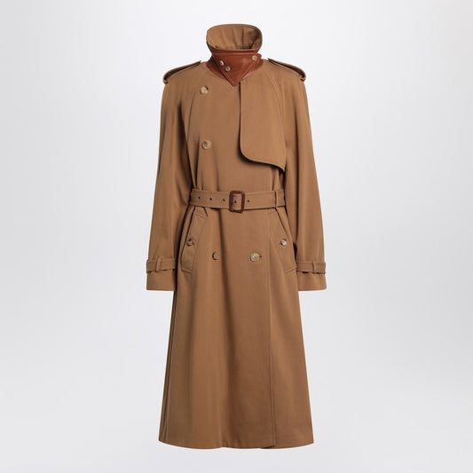 Long Water-repellent Beige Trench Coat In Cotton Gabardine