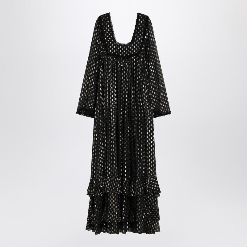 Maxi Black Dress With Lightweight Silk Ruffles