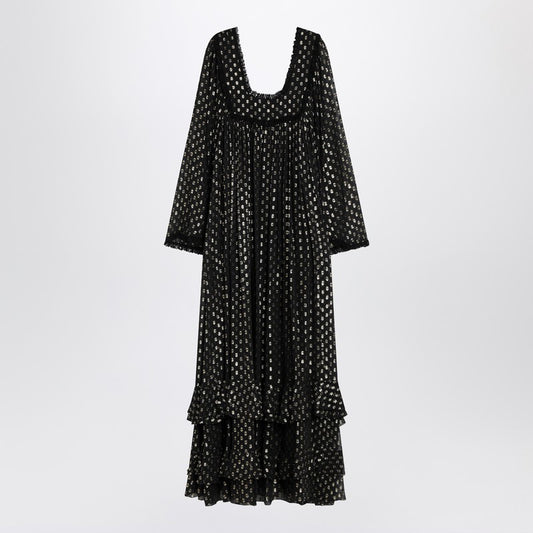 Maxi Black Dress With Lightweight Silk Ruffles