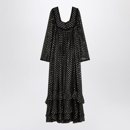 Maxi Black Dress With Lightweight Silk Ruffles
