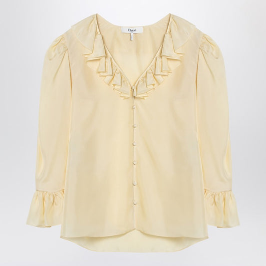 Light Yellow Blouse With Ruffles In Silk