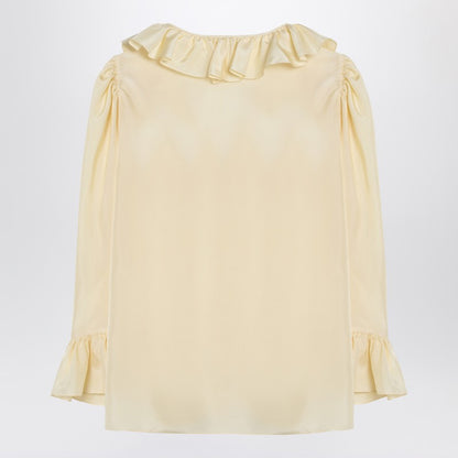 Light Yellow Blouse With Ruffles In Silk