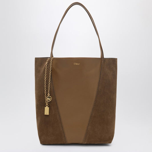 Chloé Spin tote bag in leather and suede khaki