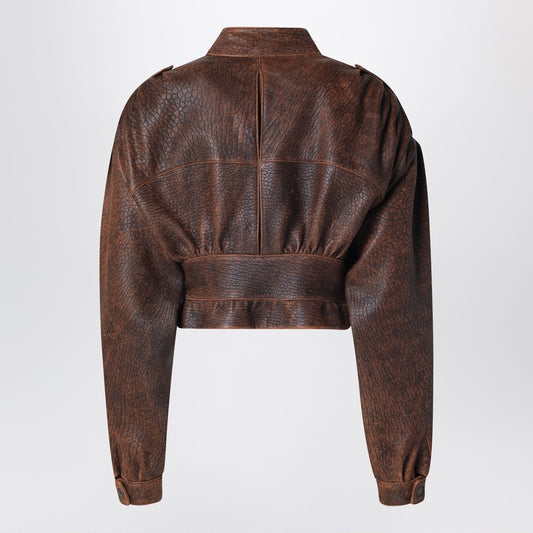 Brown belted jacket with vintage effect