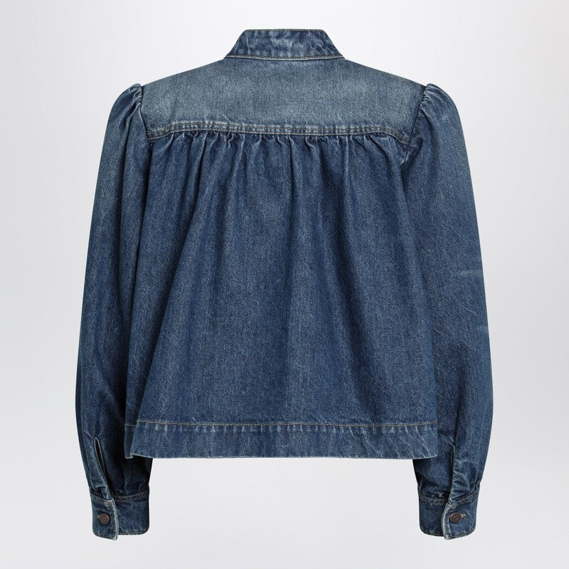 Indigo blue gathered denim jacket