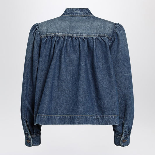 Indigo blue gathered denim jacket