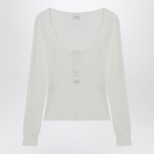 White Henley cotton jersey top