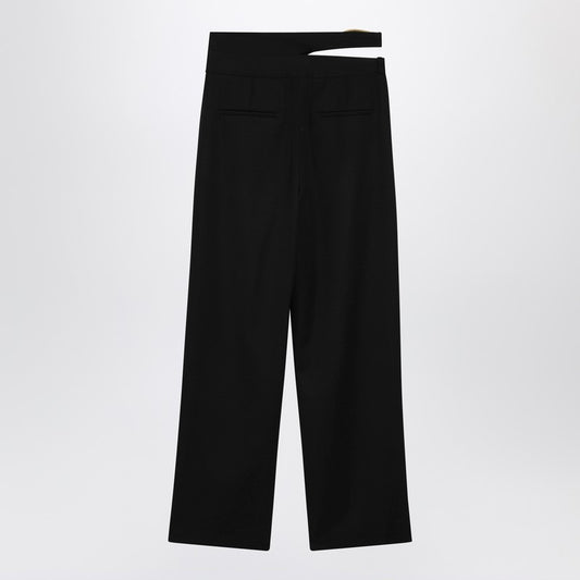 Black trousers with double belt and gold buckles