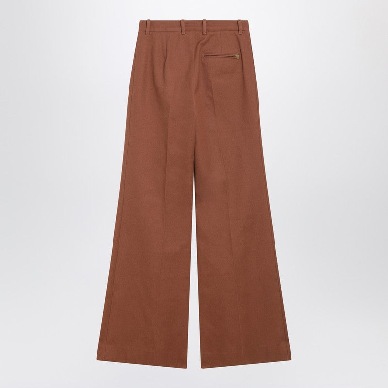 Flared cotton trousers in nougat colour