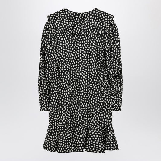 Black silk jacquard mini dress with polka dot print