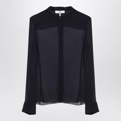 Transparent Blue Silk Blouse