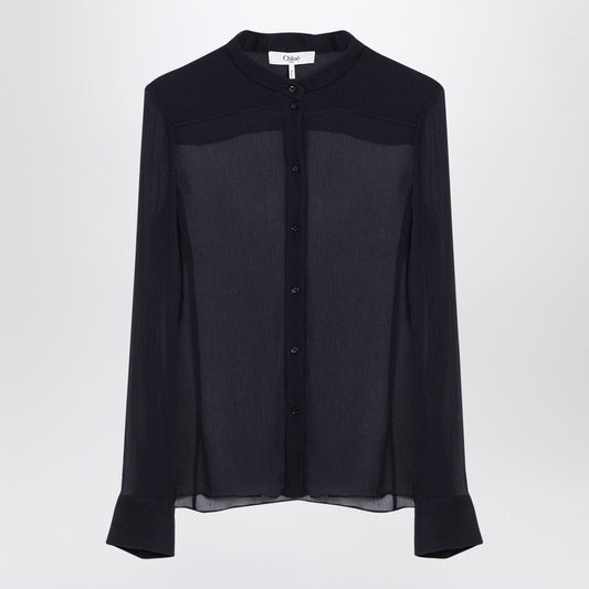 Transparent Blue Silk Blouse