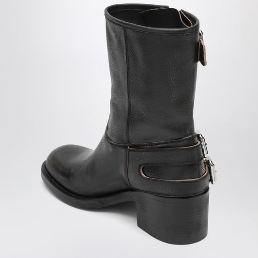 Black Dakota biker-style boot with vintage effect