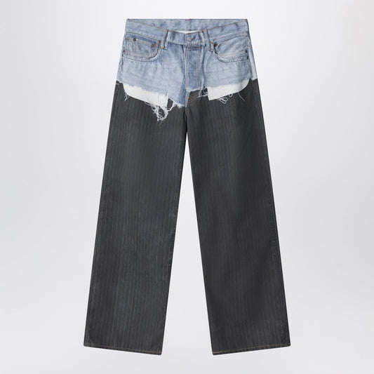 Trompe-l''oeil jeans in blue/pinstrike pattern