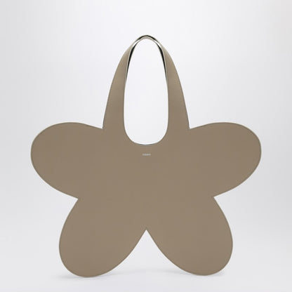 Flower Beige Leather Tote Bag
