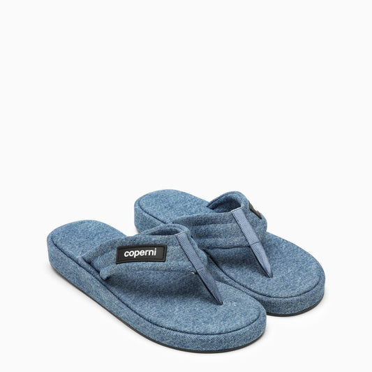 Denim flip-flops with logo