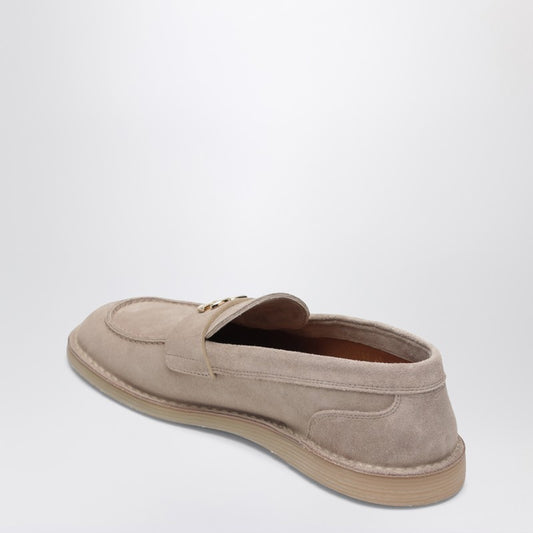 Desert-colored suede loafers with DG logo