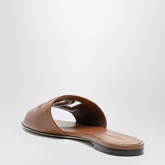 Brown leather slides with DG logo