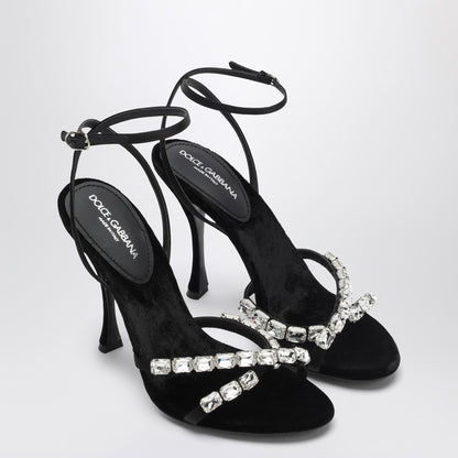 Black Satin Sandal With Stones