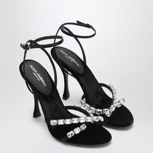 Black Satin Sandal With Stones