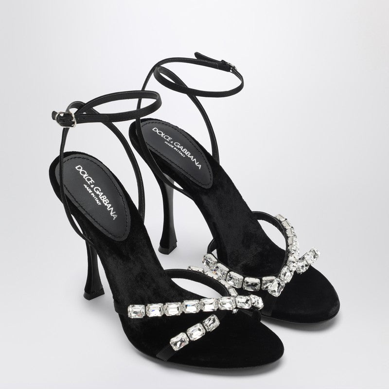 Black Satin Sandal With Stones