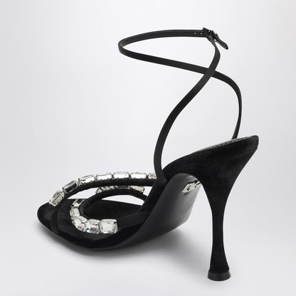 Black Satin Sandal With Stones