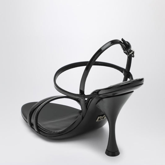 Black polished calf leather sandals