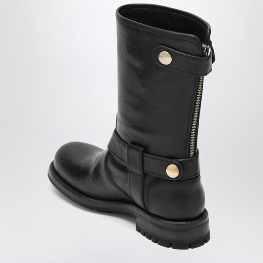 Black leather boot with buckles