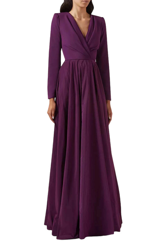 CARLY TAFFETA AND CREPE LONG DRESS