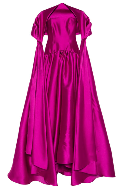CASSIA STRAPLESS PLEATED SATIN-TWILL GOWN