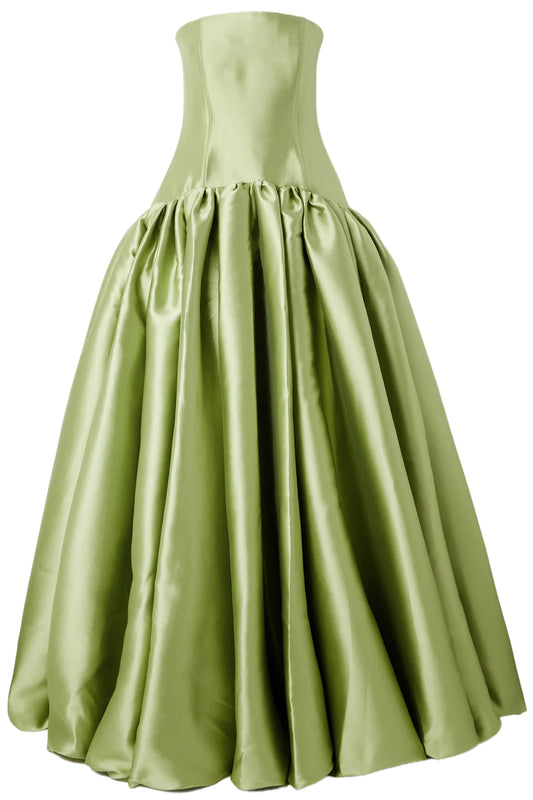 CASSIA STRAPLESS PLEATED SATIN-TWILL GOWN
