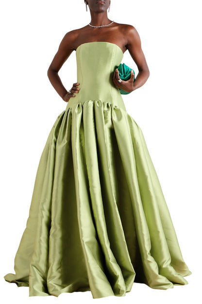 CASSIA STRAPLESS PLEATED SATIN-TWILL GOWN