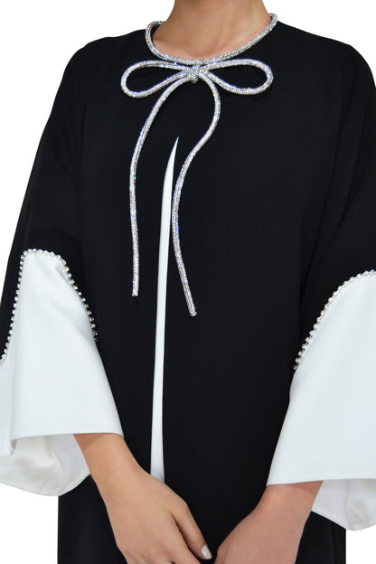 CREPE CAFTAN WITH SWAROWSKI BOW