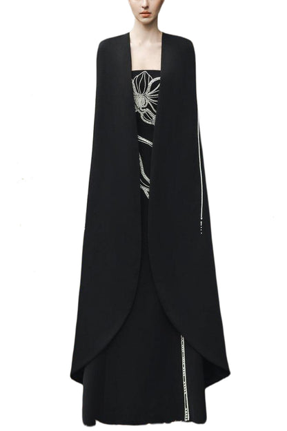 CRYSTAL STRAPLESS DRESS WITH LONG BACK CAPE