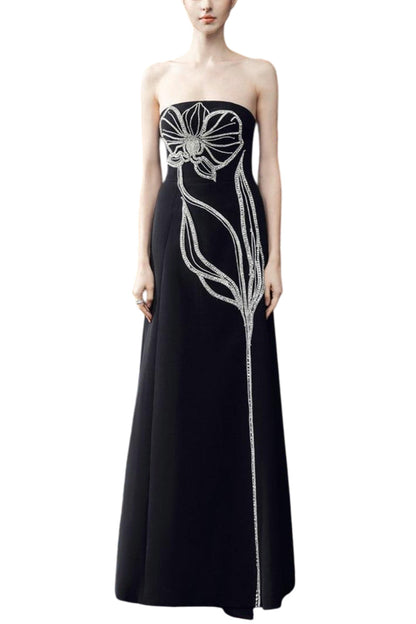 CRYSTAL STRAPLESS DRESS WITH LONG BACK CAPE