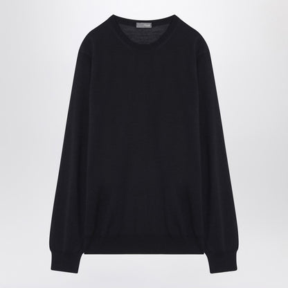 Navy Blue Wool Crew-neck Sweater
