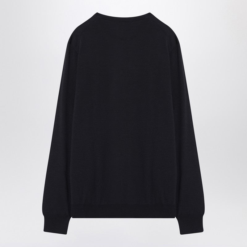 Navy Blue Wool Crew-neck Sweater