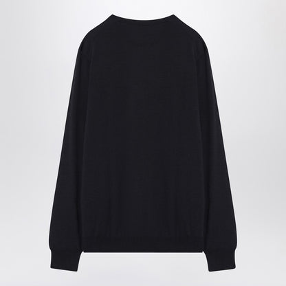 Navy Blue Wool Crew-neck Sweater