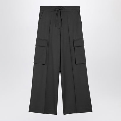 Grey Wool Wide Cargo Trousers