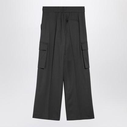 Grey Wool Wide Cargo Trousers